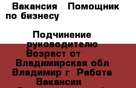 Вакансия : Помощник по бизнесу                                                   › Подчинение ­ руководителю › Возраст от ­ 18 - Владимирская обл., Владимир г. Работа » Вакансии   . Владимирская обл.